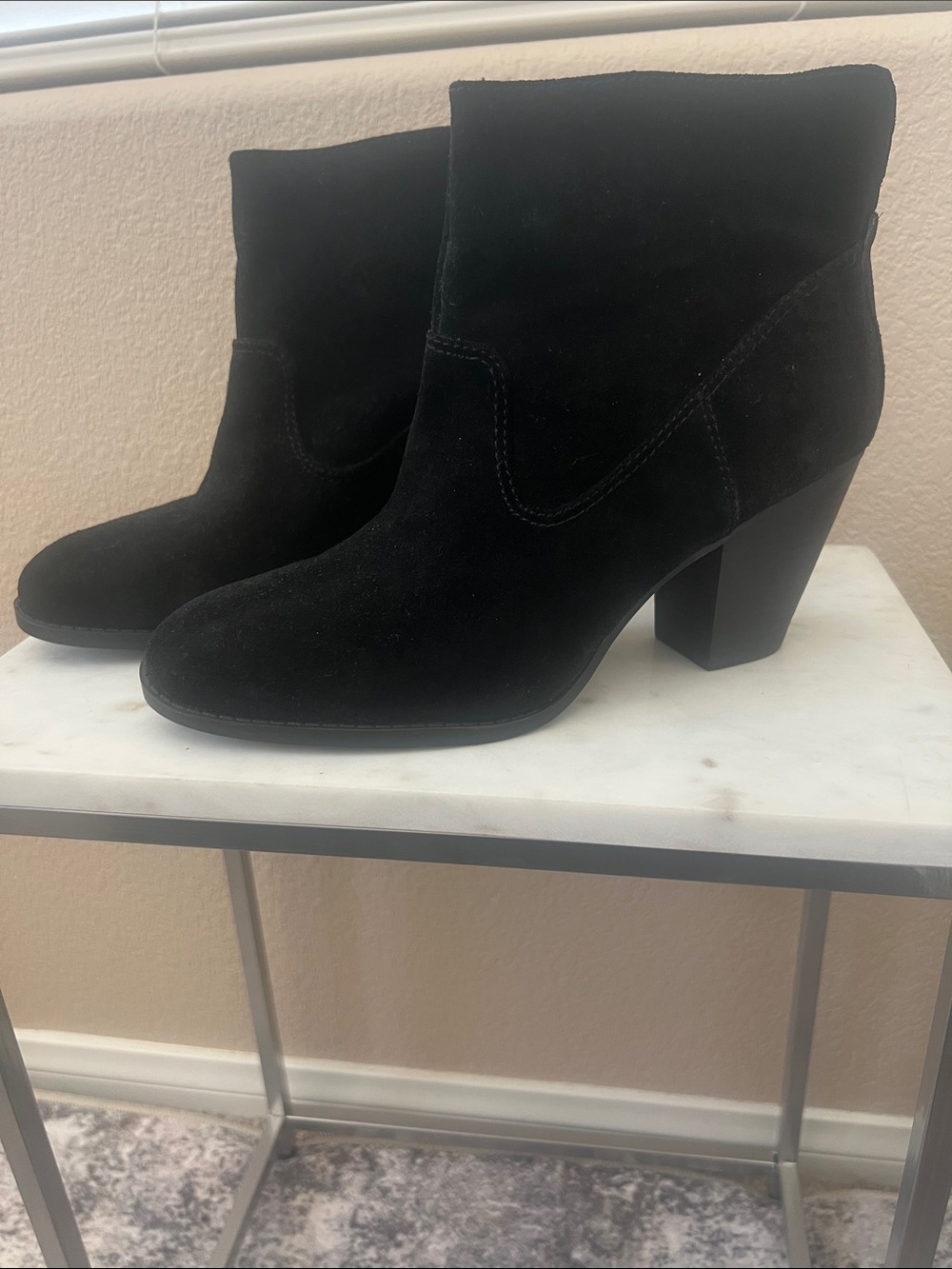 Nine West Black Suede Ankle Booties with Chunky Heel